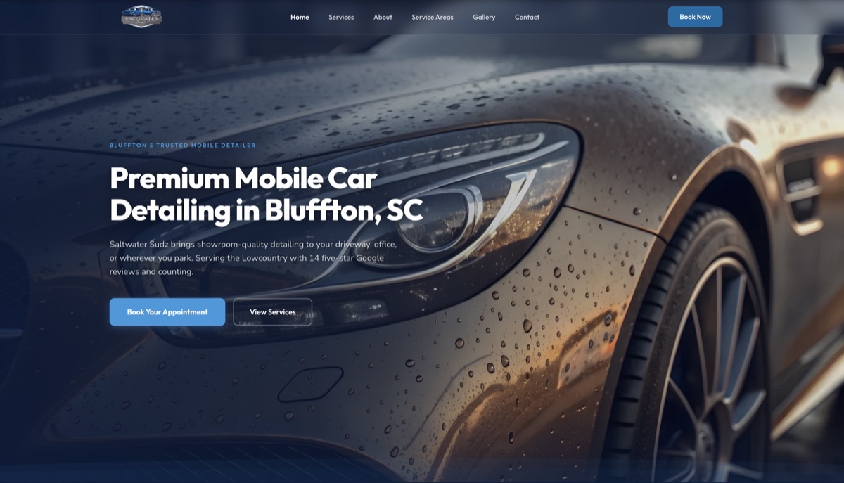 Saltwater Sudz website design — custom website built by Onyx Web Services
